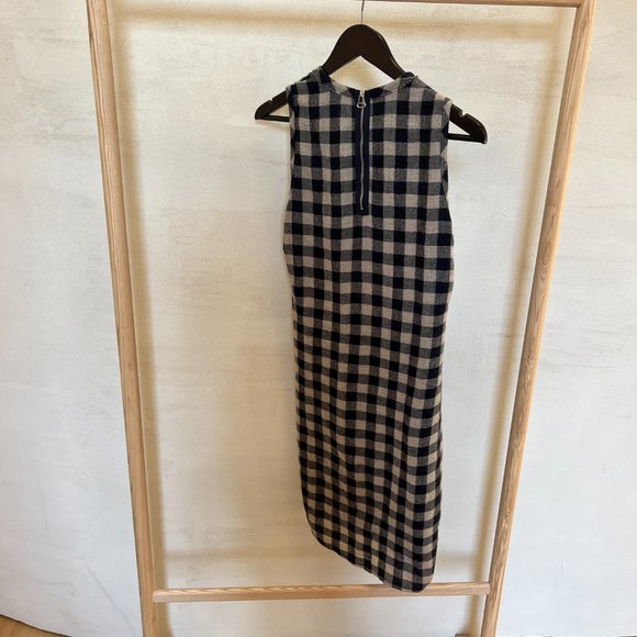 Ruched Checked Wool And Linen-blend Dress In Sand/french Navy - Picture 4 of 4